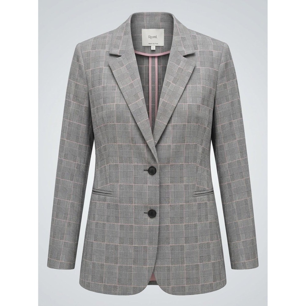 Roem Maison de Roem Grey Pink Glen Plaid Check Blazer Jacket Notched Lapel L